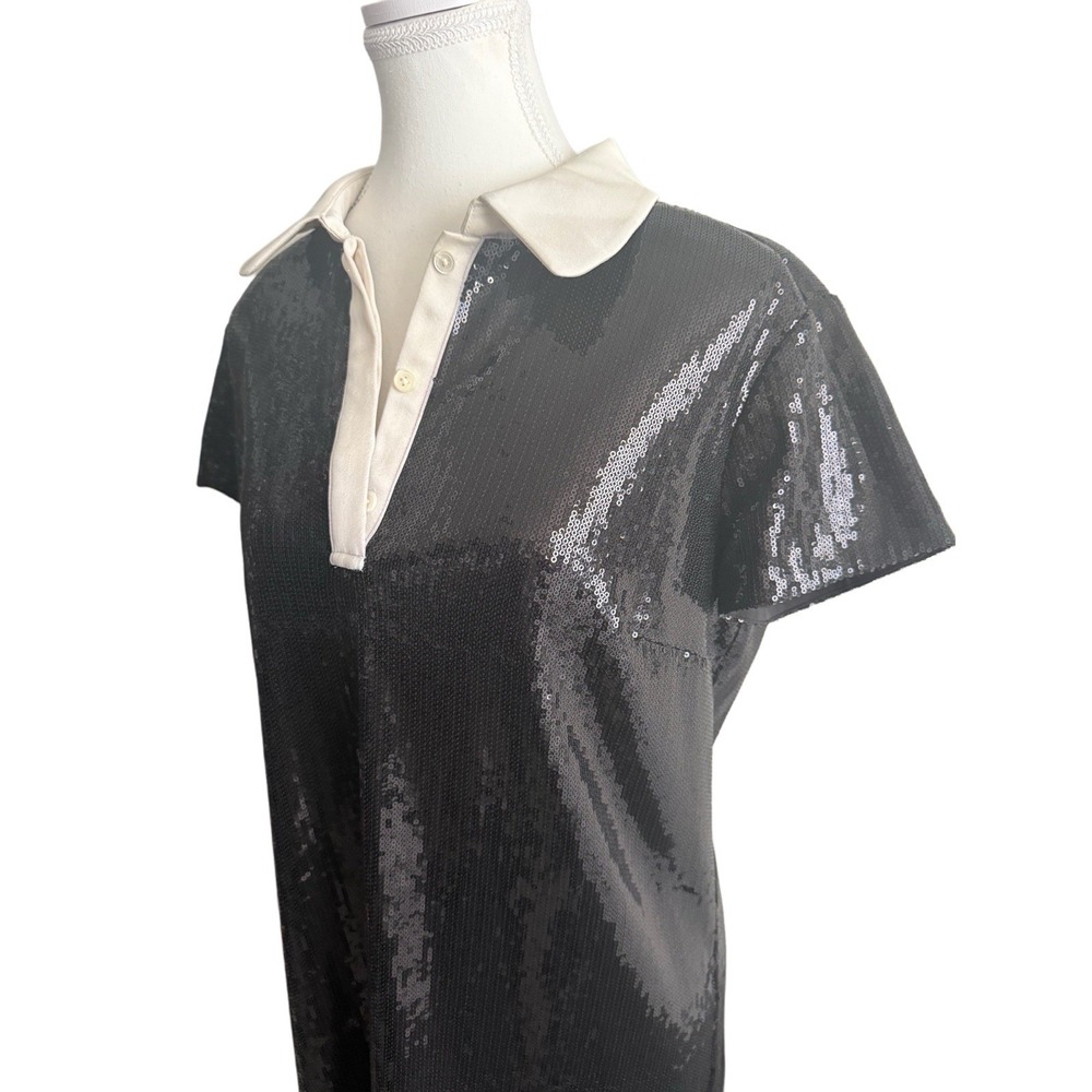 Black Sequin Peter Pan Collar Shift Dress Wednesday Addams Goth Twee Academia12 - Picture 4 of 7